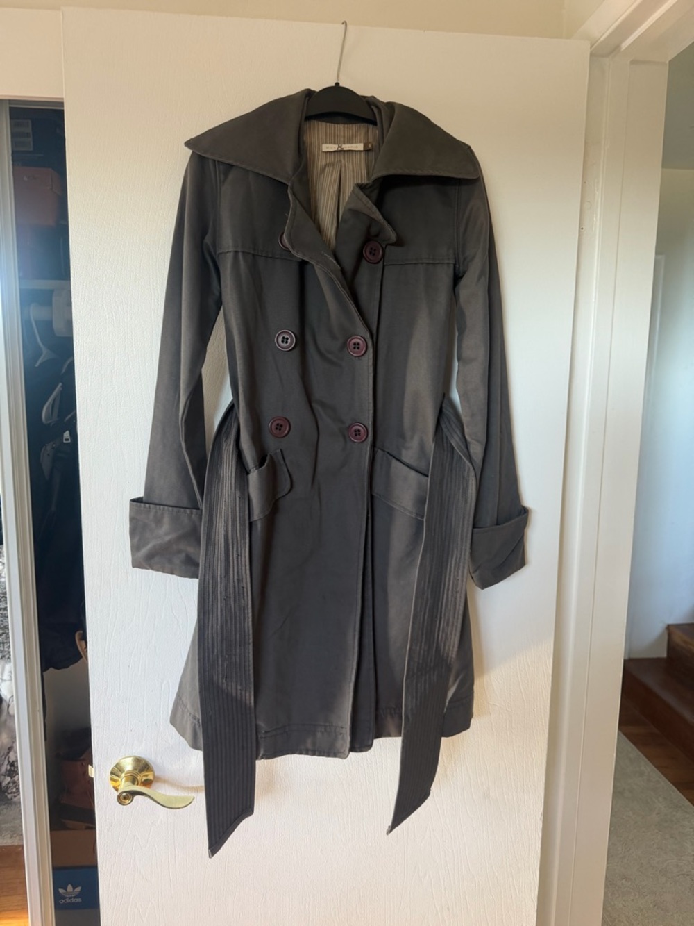 Mike & Chris Charcoal Double-Breasted Trench Coat with Belt